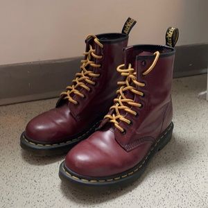 Red docs with custom yellow laces